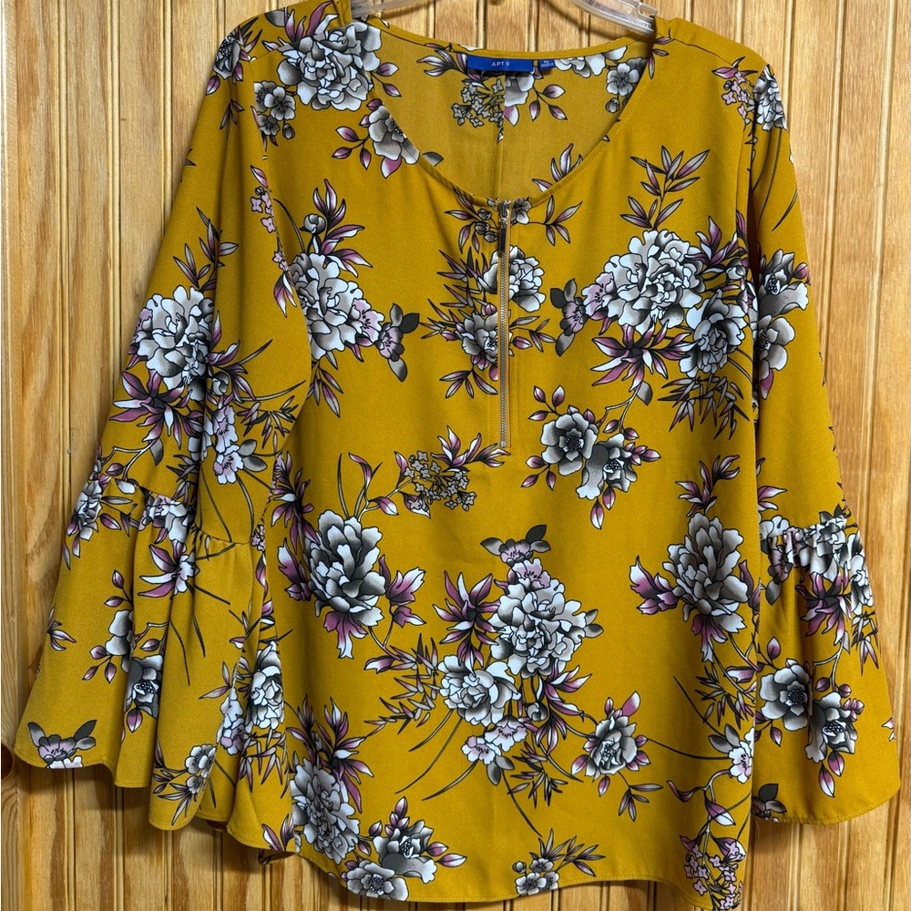 APT. 9 Yellow Gold Bell Sleeve Blouse